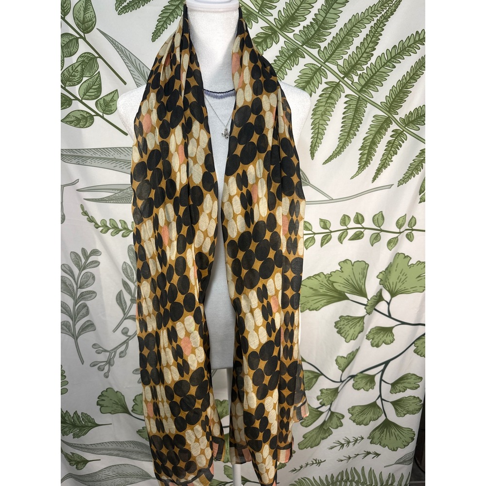 Anthropologie Mustard Black White Pink‎ Abstract Dot Scarf Wrap Shawl